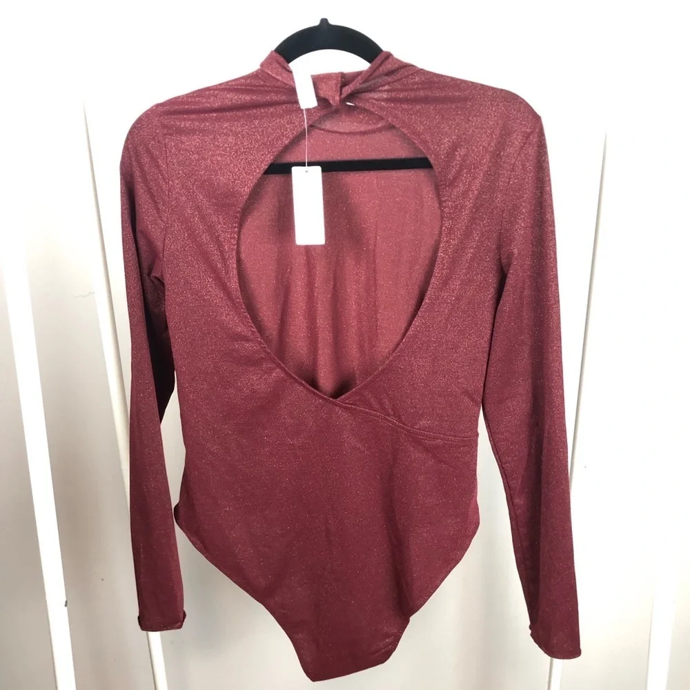 NWT Anthropologie Shimmer Open Back Bodysuit M
